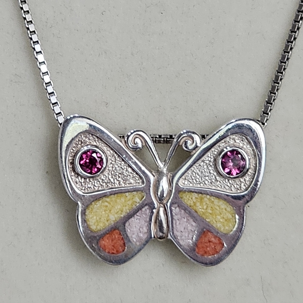 Coleman Company Gemstone Southwestern Butterfly Pendant on 18” 925 Box Chain